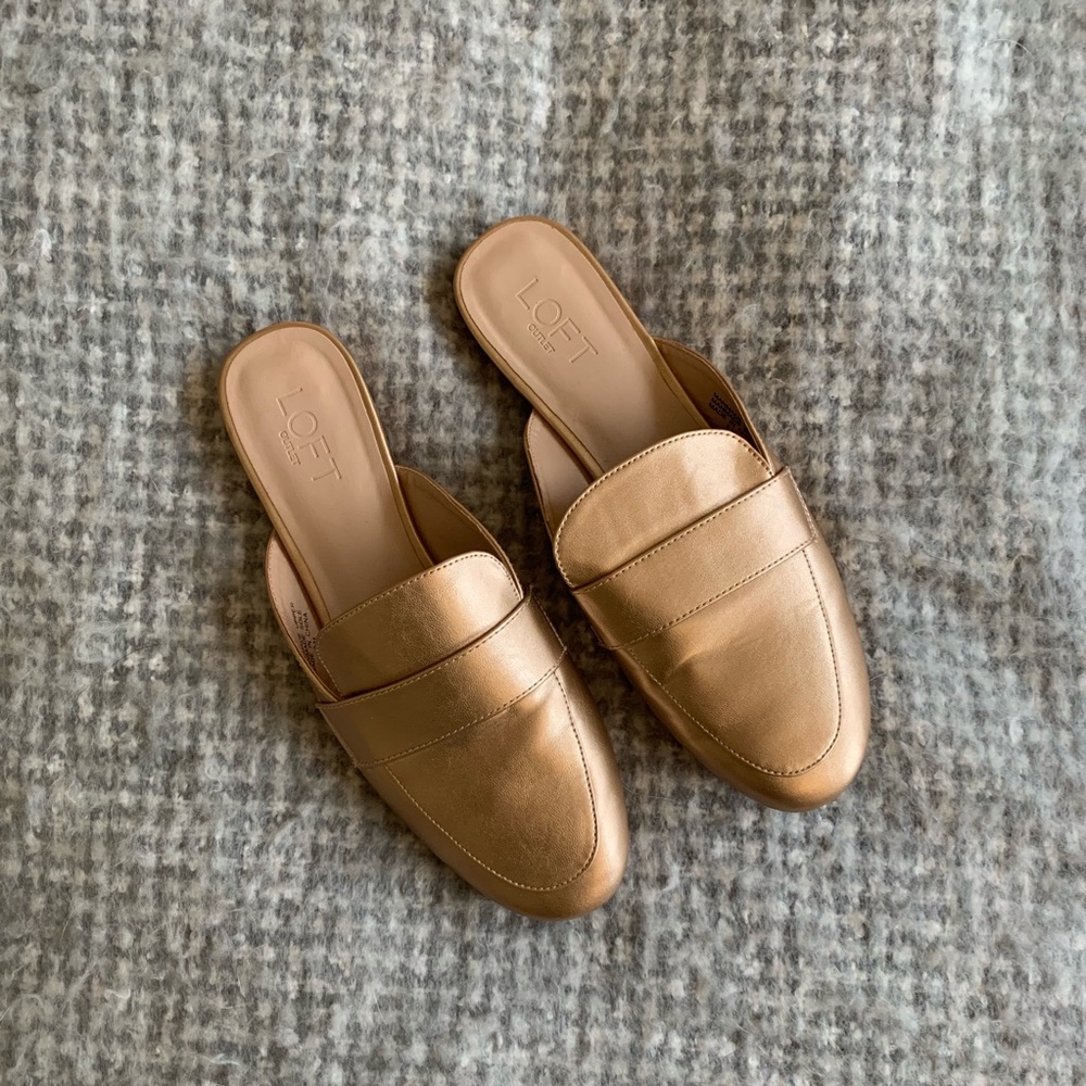 LOFT gold mule loafers